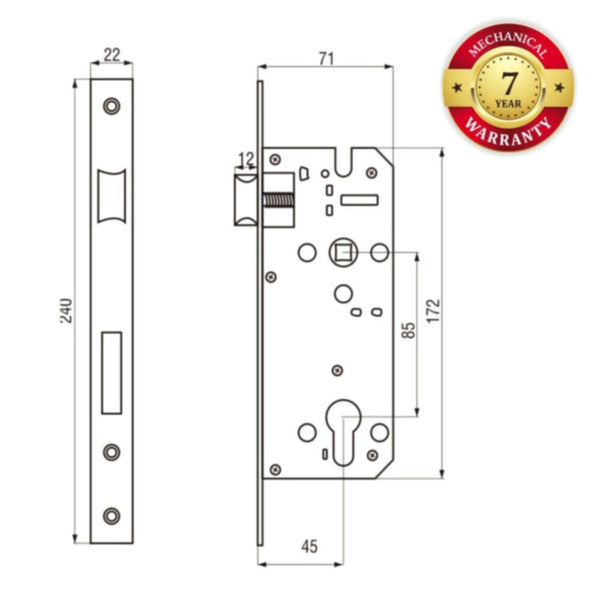 MILANO | Lockbody 70Mm Cylinder Bp 85X45Mm | 150300400175