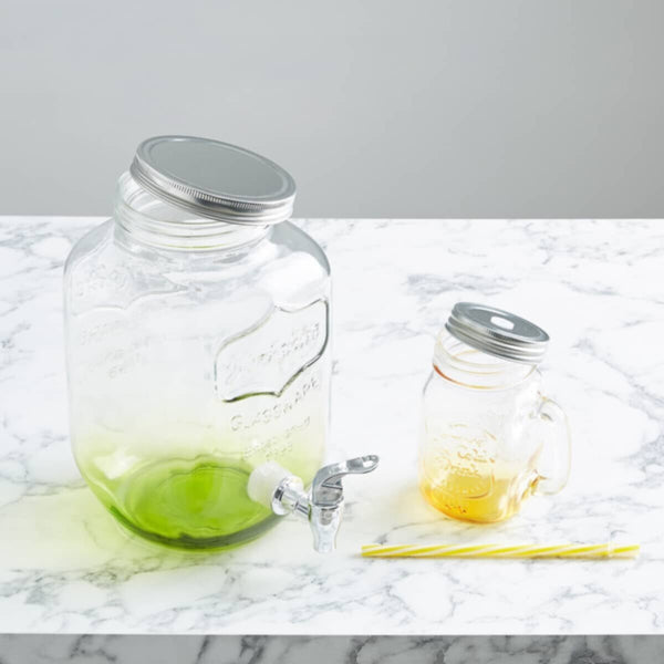 HOMEBOX | Cooler Glass Beverage Dispenser with 4-Piece Mason Jars | 161810608