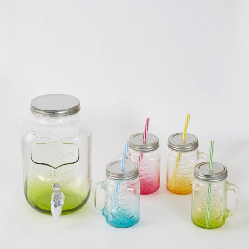HOMEBOX | Cooler Glass Beverage Dispenser with 4-Piece Mason Jars | 161810608