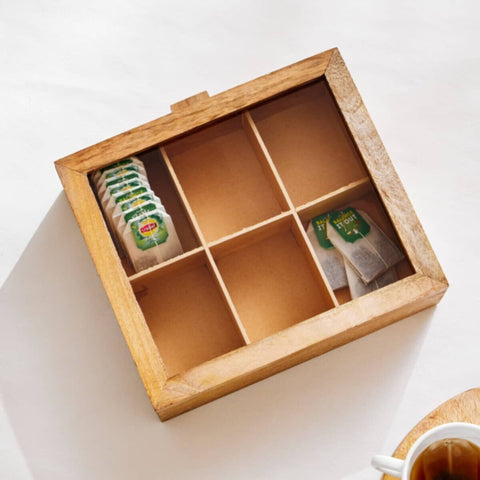 HOMEBOX | Wooden 6-Compartment Tea Bag Holder - 24x10.5x6.5 cm | 163446718