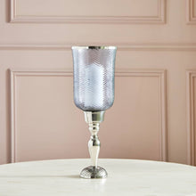 HOMEBOX | Suave Textured Hurricane Glass with Nickel Metal Base - 17x17x45 cm | 165669986