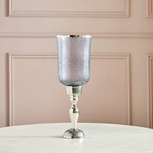 HOMEBOX | Suave Textured Hurricane Glass with Nickel Metal Base - 17x17x45 cm | 165669986