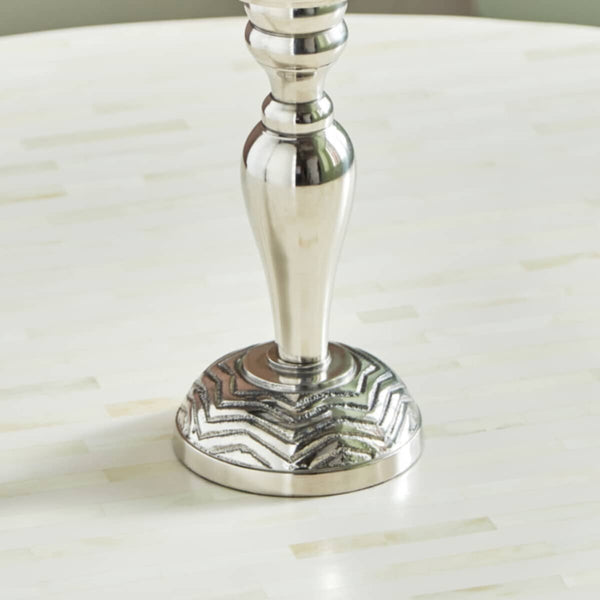 HOMEBOX | Suave Textured Hurricane Glass with Nickel Metal Base - 17x17x45 cm | 165669986