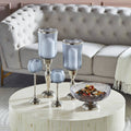 HOMEBOX | Suave Textured Hurricane Glass with Nickel Metal Base - 17x17x45 cm | 165669986