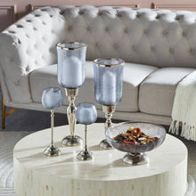 HOMEBOX | Suave Textured Hurricane Glass with Nickel Metal Base - 17x17x45 cm | 165669986