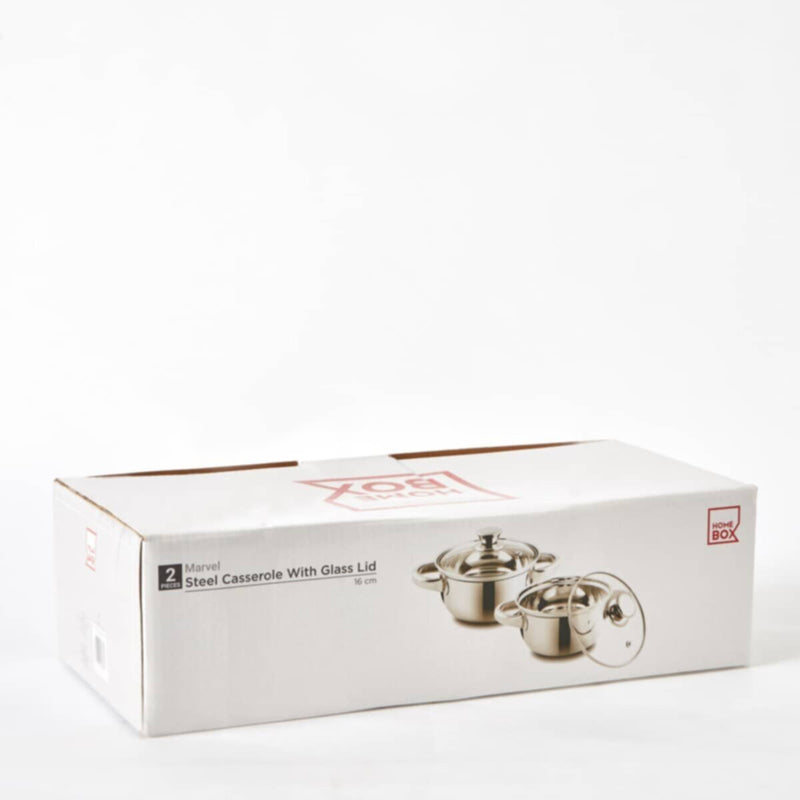 HOMEBOX | Marvel 2-Piece Stainless Steel Casserole with Glass Lid Set - 16 cm | 165762962