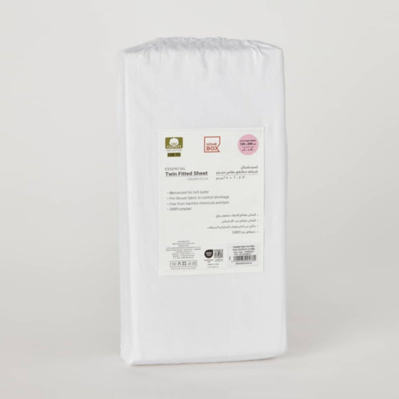 HOMEBOX | Essential Twin BCI Cotton Fitted Sheet - 120x200+25 cm | 165869325