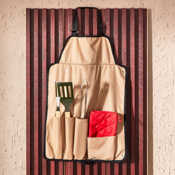 HOMEBOX | BarbeQ 5-Piece Grill Wooden Handle Tool Set | 165932659