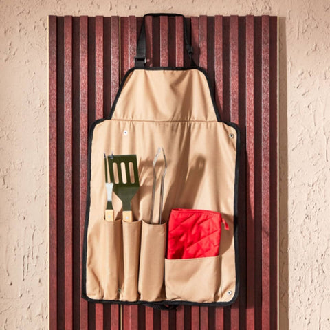 HOMEBOX | BarbeQ 5-Piece Grill Wooden Handle Tool Set | 165932659