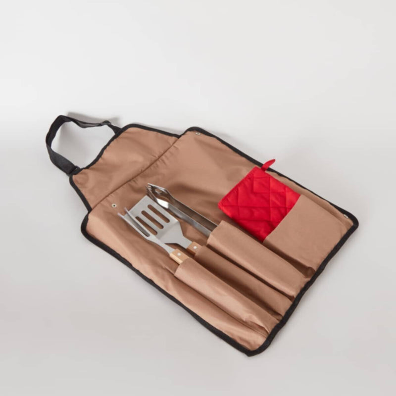 HOMEBOX | BarbeQ 5-Piece Grill Wooden Handle Tool Set | 165932659