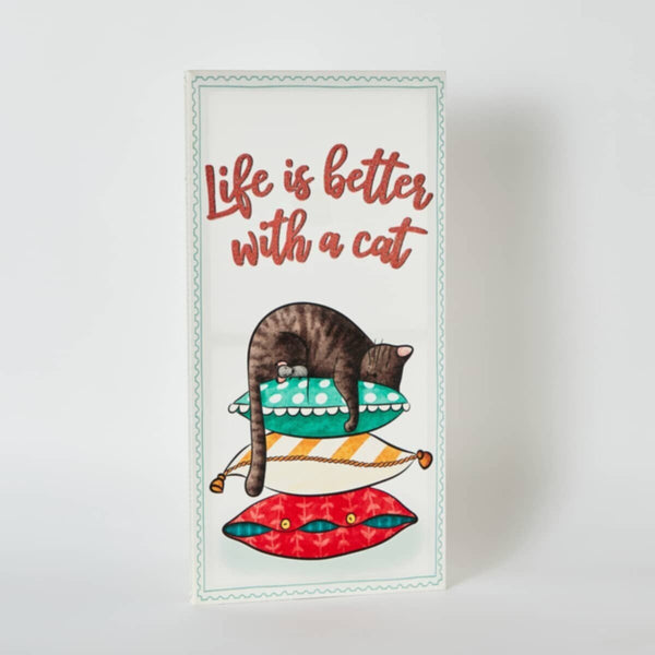 HOMEBOX | Hermione Artistry Life Is Better with Cat Canvas Wall Art - 30x60x1.8 cm | 165991549
