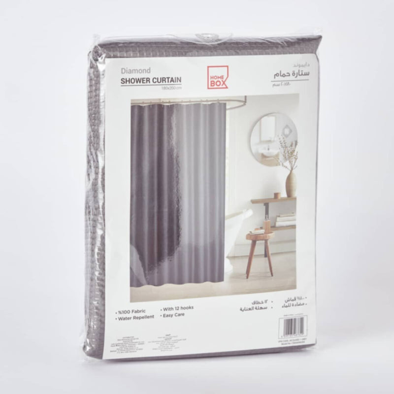 HOMEBOX | Diamond Solid Jacquard Shower Curtain with Hooks - 180x200 cm | 166010661