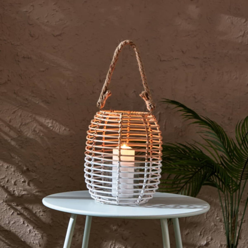 HOMEBOX | Deckar Rattan Half Color Tone Lantern with Glass Votive | 166020174