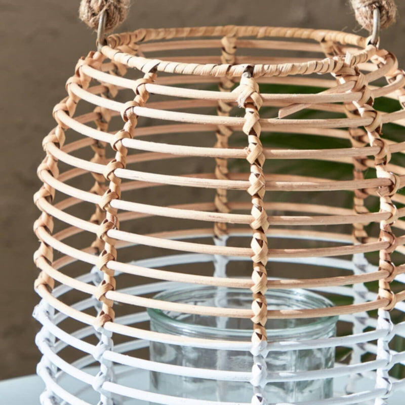 HOMEBOX | Deckar Rattan Half Color Tone Lantern with Glass Votive | 166020174