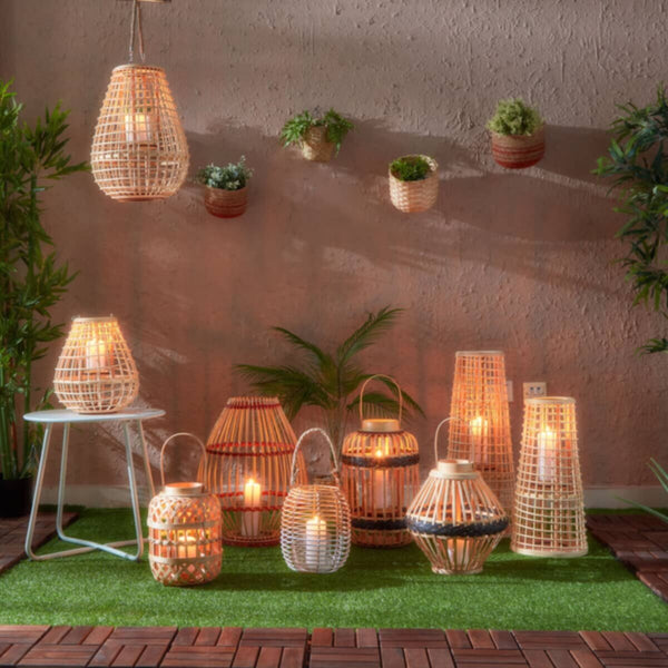 HOMEBOX | Deckar Rattan Half Color Tone Lantern with Glass Votive | 166020174
