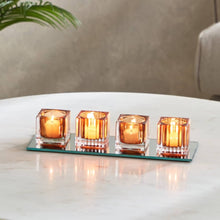 HOMEBOX | Blenko 4-Piece Tealight Holder Set with Mirror Glass Tray - 28x11x6 cm | 166029493