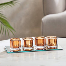 HOMEBOX | Blenko 4-Piece Tealight Holder Set with Mirror Glass Tray - 28x11x6 cm | 166029493