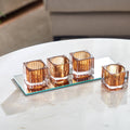 HOMEBOX | Blenko 4-Piece Tealight Holder Set with Mirror Glass Tray - 28x11x6 cm | 166029493