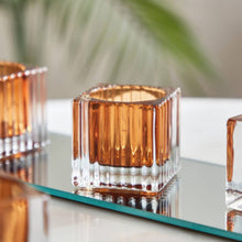 HOMEBOX | Blenko 4-Piece Tealight Holder Set with Mirror Glass Tray - 28x11x6 cm | 166029493