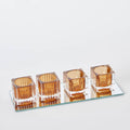 HOMEBOX | Blenko 4-Piece Tealight Holder Set with Mirror Glass Tray - 28x11x6 cm | 166029493