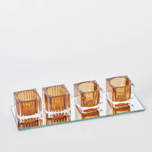 HOMEBOX | Blenko 4-Piece Tealight Holder Set with Mirror Glass Tray - 28x11x6 cm | 166029493