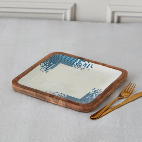 HOMEBOX | Artisan Enamelled Wooden Square Plate - 25 cm | 166090121