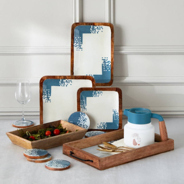HOMEBOX | Artisan Enamelled Wooden Square Plate - 25 cm | 166090121