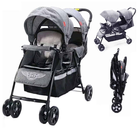 T2 Babys Back to Front Twins Bay Stroller Grey | 130