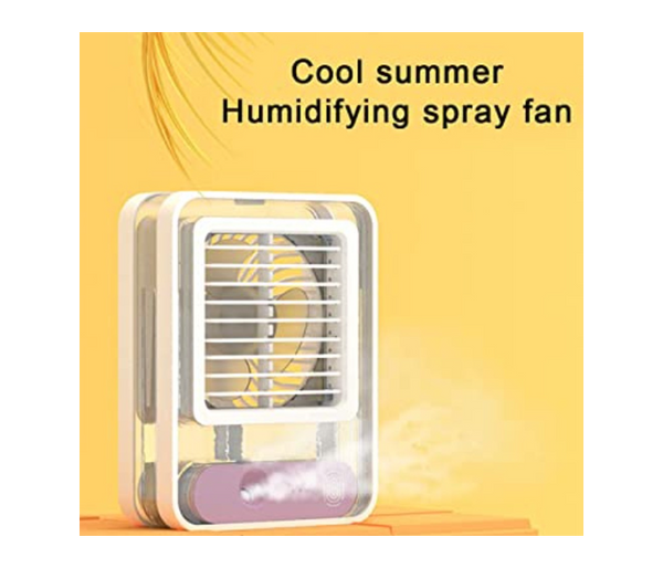 Adjustable Portable Desktop Transparent Spray Light Mini Cooling Fan White | JPO6491