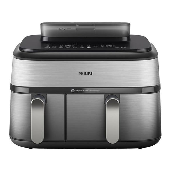 PHILIPS | 5000 Series 9L Dual Basket Airfryer with Steam, 2750W, Silver Stainless Steel | NA555/09