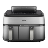 PHILIPS | 5000 Series 9L Dual Basket Airfryer with Steam, 2750W, Silver Stainless Steel | NA555/09