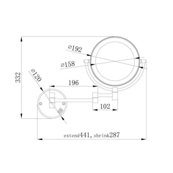 MILANO | MagnifyingÃ‚Â  Mirror With Led LightÃ‚Â  8" RoundÃ‚Â  Matt Black | 140400700198
