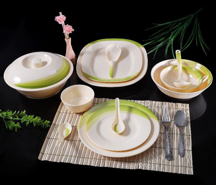 ROYALFORD | 64 Pieces Ribble Designed Melamine Ware Dinner Set Ivory & Pista Green | Rf8101