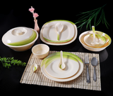 ROYALFORD | 64 Pieces Ribble Designed Melamine Ware Dinner Set Ivory & Pista Green | Rf8101