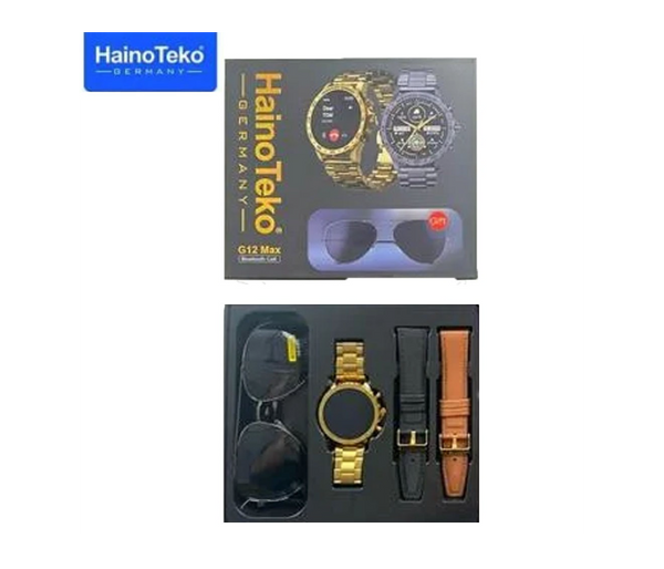 Haino Teko Germany G12 Max Smartwatch With Sunglass and 2 Straps Gold | JPO6661