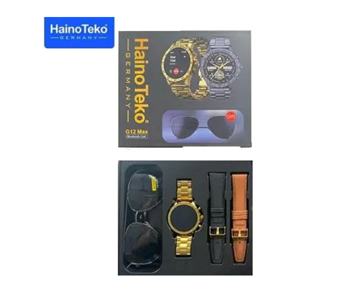 Haino Teko Germany G12 Max Smartwatch With Sunglass and 2 Straps Gold | JPO6661