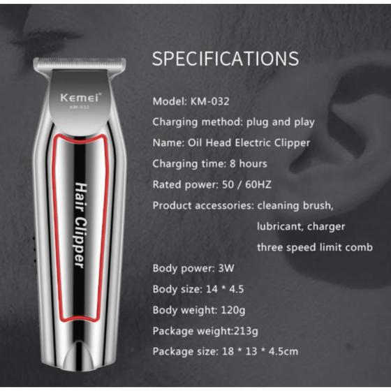 KEMEI | Cordless Hair Clipper Beard Mustache Trimmer | KM-032