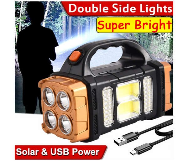 5 in 1 Solar Torch Light Super Bright Led Flashlight Waterproof 4 Modes Searchlight Emergency with Power Bank - Black | JPM4239