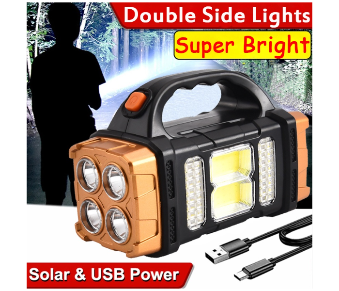 5 in 1 Solar Torch Light Super Bright Led Flashlight Waterproof 4 Modes Searchlight Emergency with Power Bank - Black | JPM4239