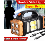 5 in 1 Solar Torch Light Super Bright Led Flashlight Waterproof 4 Modes Searchlight Emergency with Power Bank - Black | JPM4239