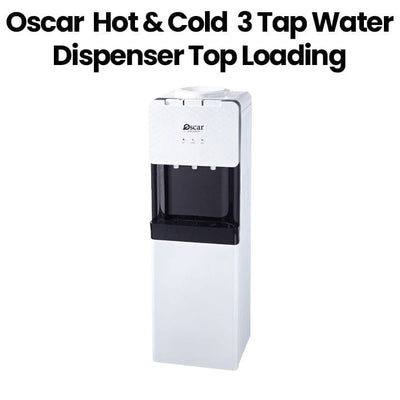 OSCAR | Hot & Cold 3 Tap Water Dispenser Top Loading With Refrigerator Extra Cooling Storage Reliable Performance White | OWD3TR
