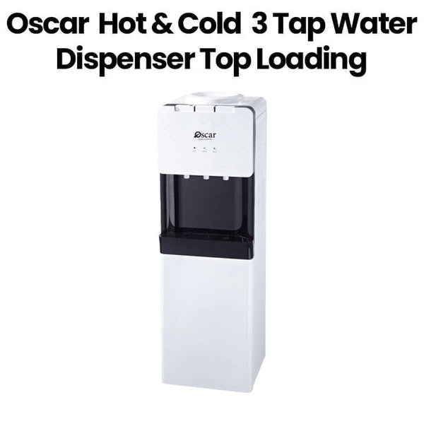 OSCAR | Hot & Cold 3 Tap Water Dispenser Top Loading With Refrigerator Extra Cooling Storage Reliable Performance White | OWD3TR