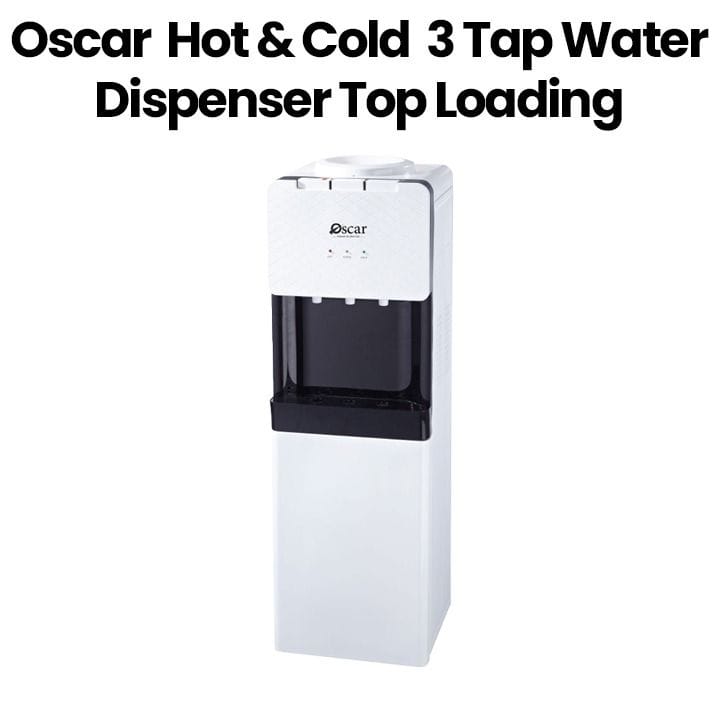 OSCAR | Hot & Cold 3 Tap Water Dispenser Top Loading With Refrigerator Extra Cooling Storage Reliable Performance White | OWD3TR
