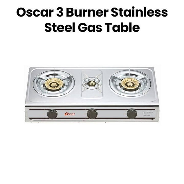 OSCAR | 3 Burner Stainless Steel Gas Table Durable Stainless Steel Design And Reliable Performance Silver | OGTSS3B