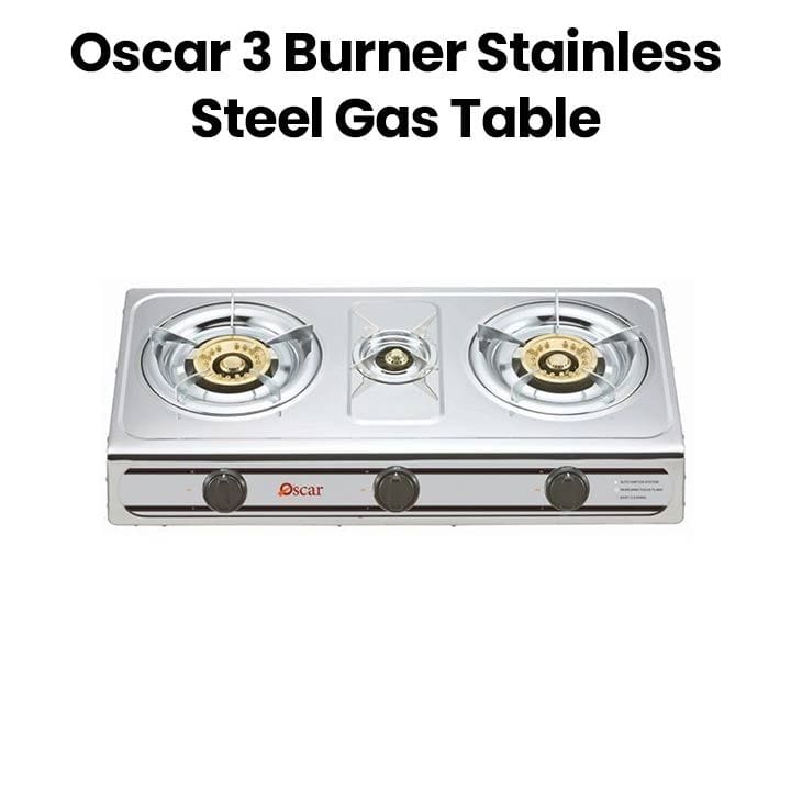 OSCAR | 3 Burner Stainless Steel Gas Table Durable Stainless Steel Design And Reliable Performance Silver | OGTSS3B