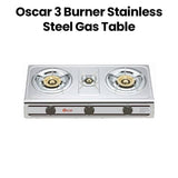 OSCAR | 3 Burner Stainless Steel Gas Table Durable Stainless Steel Design And Reliable Performance Silver | OGTSS3B
