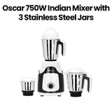 OSCAR | Indian Mixer 750W 2 Stainless Steel Jars Multi-Purpose Use Durable Construction Safety Lock System Stable Operation Black White | OMG750INDK1