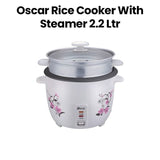 OSCAR | Rice Cooker With Steamer Teflon And Glass Lid 2.2Ltrs Steamer Basket Included Teflon Coated Non Stick Inner Pot White | ORC22WS