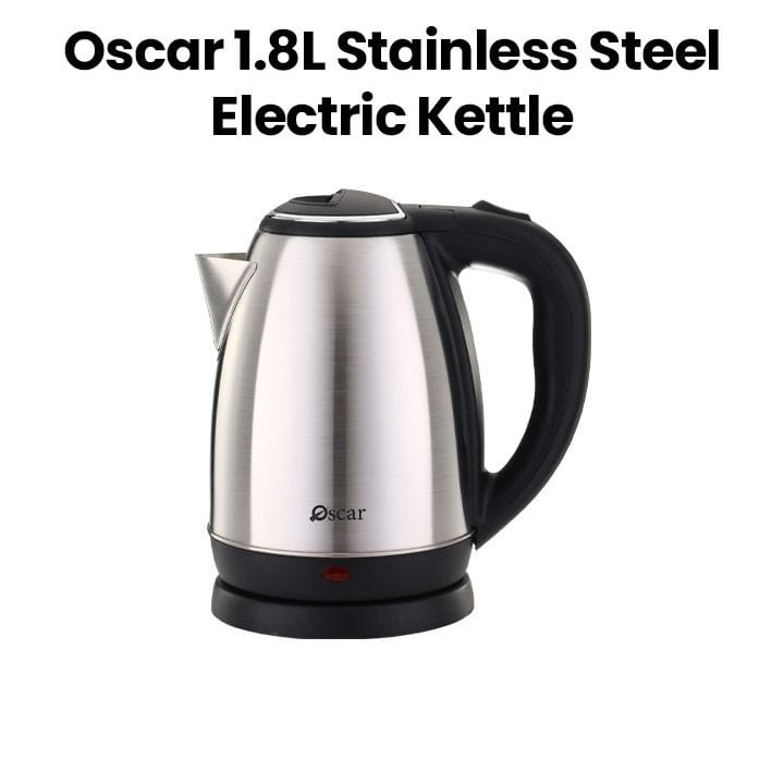OSCAR | Stainless Steel Electric Kettle 1.8L Quick Hot Water Auto-Off Feature Durable Stainless Steel Lightweight And Portable Silver Black | OKT18IR