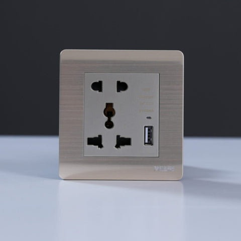 MILANO | 16A Universal Socket(2Pin+3Pin) With 2.1A U-Gold | 210100300318